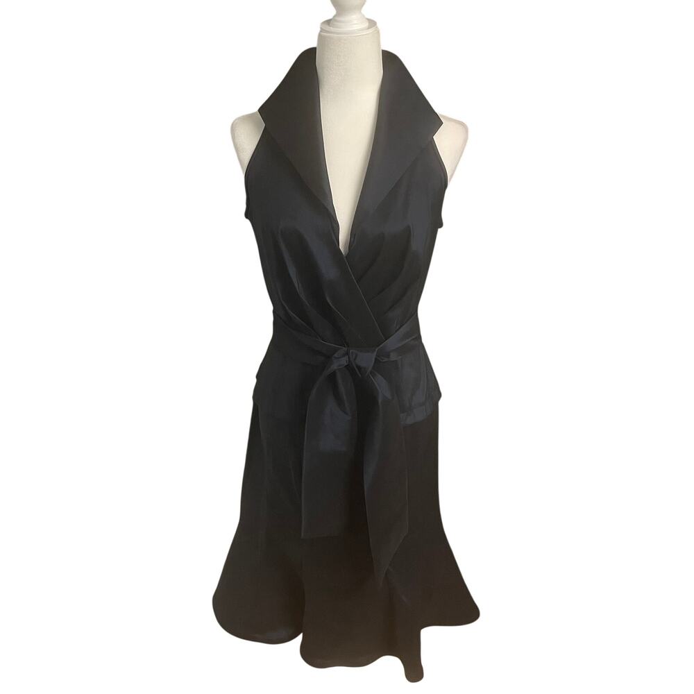 Tadashi Formal Dress Sz 8 Navy Blue Collar Sleeveless Belt Tulip Skirt Cocktail